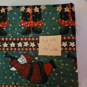 Vintage Debbie Mumm Santa Fabric 1 yard + 15" by 43" Wide